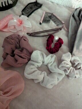 Neutral and Mauve Velvet & Chiffon Scrunchie Set - Women Accessories